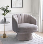 Swivel Accent Chair,Upholstered Velvet 360° Swivel Barrel Chair for Living Room Overstuffed Bouncle Reading Chair Round Armchair for Bedroom,Vanity,Office (Grey)