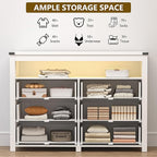Dresser for Bedroom with 6 Drawers, Wide Chest of Drawers with LED Light and Power Outlet, Wooden Closet Organizer Clothes Storage Cabinet, Modern Double Dressers for Living Room, Hallway, White