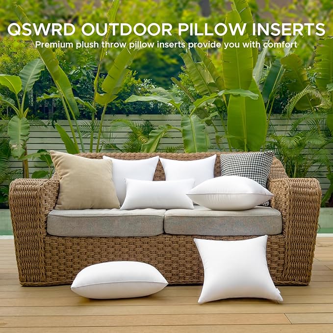 12 x 20 Outdoor Pillow Insert Pack of 4 Patio Furniture Pillows Cushion Waterproof Rectangle Lumbar Throw Pillow Inserts Decorative Couch Pillow Inserts White Sofa Sham Cushion Stuffer