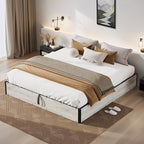 Lift Up Storage Bed Frame, King Size Wooden Platform Bed with Large Storage Underneath, No Box Spring Needed, Noise Free, Distressed White