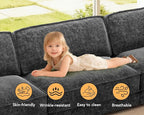 Sunny Heart 120" L-Shaped Modular Sectional Sofa, Oversized Cloud Couch with Movable Ottoman, 4-Seat Chenille Deep Seat Sofa with Pillow, Sectional Couches for Living Room, Apartment, Dark Grey