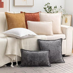 Beige Decorative Throw Pillow Covers 24x24 Inch Set of 2 Cozy Soild Chenille Cushion Cases Soft Textured Square Couch Pillows Cover Boho Accent Farmhouse Pillowcases for Sofa Bed