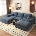107'' U-Shaped Modern Modular Sectional Cloud Couch Whit Ottoman, 4-Seat Chenille Deep-Seat Sofa with Pillow for Living Room, Bedroom, Apartment, Ocean Blue
