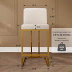 PHI VILLA White and Gold Bar Stools Set of 6, Faux Leather Counter Height Chairs, Kitchen Stools for Island, 24 Inch Barstools with Back