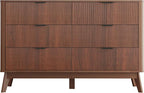 Fluted Dresser for Bedroom,49.6'' Modern Wooden Walnut Dresser with 6 Drawers, Bedroom Dressers, Natural Wood Chest of Drawers for Living Room, Hallway (Walnut)