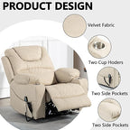 Large Power Lift Recliner Chair Sofa with Massage and Heat for Big and Tall Elderly,Infinite Positions,Dual Motor,Cup Holders,Extended Footrest,Velvet Home Theater Seat