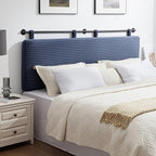 UEV King Headboard Only, Wall Mounted Hanging Upholstered Bed Head Board, Modern Vertical Channel Design of Fine Flannel, Elegant Dark Blue Fluted Headboard for Bedroom (Dark Blue, King Size)
