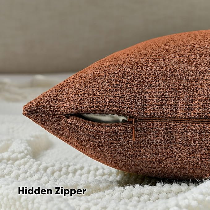 FUTEI Rust Chenille Decorative Throw Pillow Covers 22x22 Inch Set of 2,Soft Cozy Faux Linen Textured Cushion Case,Farmhouse Home Decor for Couch Living Room