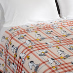 Berkshire Blanket Peanuts® VelvetLoft® Cute Character Snoopy Plush Blanket,Snoopy and Woodstock Wood Holiday Plaid Medium Tan,King 90 in x 108 in (Official Peanuts® Product)