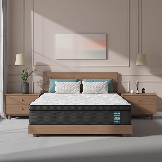 Sleepmax Extra Firm King Mattress 12 Inch - Deep Sleep Hybrid Mattress Pain Relief - Bed in a Box for Back & Side Sleeper - Extra Lumbar & HIPS Support - CertiPUR-US Certified, 365-Night Trial