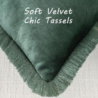 FUTEI Christmas Army Green Velvet Decorative Throw Pillow Covers 26x26 Set of 2,Soft Cozy Edge with Tassels Euro Pillow Shams,Boho Modern Home Decor for Couch Bed Living Room