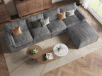 EASE MOOSE Oversized Cloud Couch Sectional Sofa, L-Shaped Large Modular Couch for Living Room, Minimalist Boneless Convertible Couches with Ottoman, 5-Seat Deep Sofas for Bedroom, Chenille (Grey)