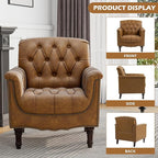 UIXE Faux Leather Accent Chair for Living Room, Upholstered Retro Armchair Tufted Club Arm Chair Single Sofa Lounge Bedroom Side Reading Seating with Solid Wood Legs, Camel