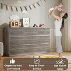 Dresser for Bedroom with 9 Drawers, Fluted Chest of Drawers with Round Curved Corner, Hidden Handles, Modern Wood Storage Organizer for Bedroom, Nursery, Living Room