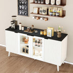 JASIWAY Buffet Cabinet with Storage 55" Fluted Sideboard with Glass Door Modern Coffee Bar Table Accent Credenza Cabinet for Dining Room, Kitchen, Living Room, Hallway, White and Black