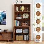 70.8" Tall Fluted Bookshelf with Storage Cabinet, Modern 5-Tier Wood Bookcase with Open Display Storage Shelf, Gold Handles for Office Living Room (Walnut)