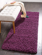 Unique Loom Solid Shag Collection Area Rug (2' 6" x 16' 5" Runner, Eggplant Purple)