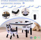 Kids Table & Chairs Set (2 Chairs), Height Adjustable Toddler Table and Chair Set for Kids Ages 3-8 with Graffiti Desktop, Learning & Art Activity Desk for Classroom, Home, Daycare (Black)