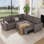 Vesgantti 88.4" Sleeper Sectional Couch with Pull Out Bed, 5 Seater L Shaped Modular Sectional Sofa with Storage, Comfy Corduroy Modular Sofa for Living Room, Bedroom, Apartment, Light Coffee