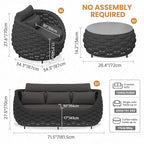 Aluminum Rope Patio Furniture Set: 6 Pieces Assembled Outdoor Conversation Sofa Set for 7 - Modern Metal Couch Set Cushioned - All Weather Porch Seating for Deck Garden Lanai Hotel, Dark Gray