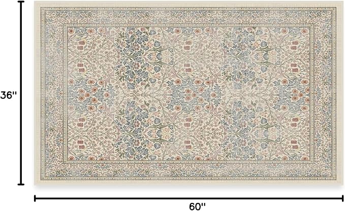 RUGGABLE x Morris & Co Washable Area Rug – Blackthorn Ivory Blue 3x5, Stain-Resistant, Non-Slip – Small Machine Washable Rugs for Living Room, Bedroom, Hallway, Entryway & Office–with Cushioned Pad