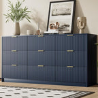 Blue Dresser for Bedroom, Modern Dresser with 9 Drawers and Smooth Slides, Wide Chest of Drawers with Golden Handles for Bedroom, Living Room, Closet, 15.7" D x 63" W x 31.5" H