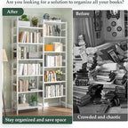 Homykic Double Wide Bamboo Bookshelf White, 6-Tier Large Open Bookcase with 12 Display Shelves, 6ft Tall Freestanding Book Shelf for Home Office, Bedroom, Living Room, Plants