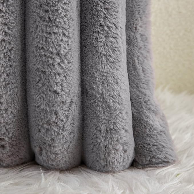 Neelvin Grey Faux Fur Cozy Soft Striped Decorative Throw Pillow Covers 22x22 inch Set of 2,Velvet Pillowcase Cushion Case for Sofa Couch