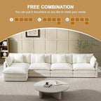 Modular Sectional Sofa, 146.5 Inch L-Shaped Cloud Sofa with Deep Seat Chenille Sofa with Cushions, Four Seater Sectional Sofa for Living Room Apartment,White