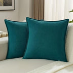 FUTEI Teal Chenille Throw Pillow Covers 22x22 Inch Set of 2,Edges Double-Stitched Cushion Cases,Modern Home Decor for Couch Living Room