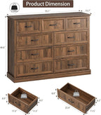 CARPETNAL Farmhouse 9 Drawer Dresser for Bedroom, 55 Inch Wide Modern Brown Dresser TV Stand with Large Drawers & Bar Handles, Rustic Wood Chest of Drawers for Bedroom, Living Room, Hallway, Entryway.