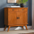 SIMPLIHOME Draper Solid Hardwood 36 inch Wide Mid Century Modern Entryway Storage Cabinet in Teak Brown for The Living Room, Entryway and Family Room