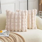 Neelvin Beige Faux Fur Cozy Soft Plaid Decorative Throw Pillow Covers 26x26 inch Set of 2,Velvet Pillowcase Cushion Case for Sofa Couch