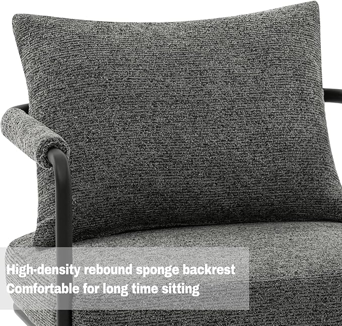 Single Accent Chair for Living Room, Mid Century Modern Upholstered Reading Armchair for Bedroom, Office, with Comfy Chenille Cushion & Metal Frame, Dark Grey