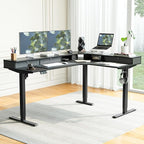 FEZIBO L Shaped Electric Standing Desk, 63 x48 inch Large with Drawers | Reversible Tabletop, 2 Memory Height Settings | Home Office & Gaming Height-Adjustable Table, Black Top/Black Frame