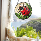 Stained Glass Window Hanging - Red Seven-Spotted Ladybug Sun Catcher for Door Home Decor Insect Suncatcher Christmas Mother's Day Birthday Gifts for Women Men Mom Nana 7.8 in