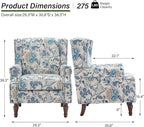 Accent Chair, Upholstered High Back Floral Armchair with Nailhead Trim & Wood Legs, Comfy Wingback Reading Single Sofa Chair for Small Spaces, Living Room, Bedroom-Boho Blue Floral, Set of 1
