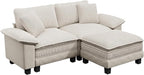 PHI VILLA Cloud Modular Couches Sets, 87.5" Sectional Loveseat Sofa with 1 Movable Ottoman, 3-Seater Comfy Couches for Living Room Apartment, Chenille & Corduroy Dual Fabric, Beige