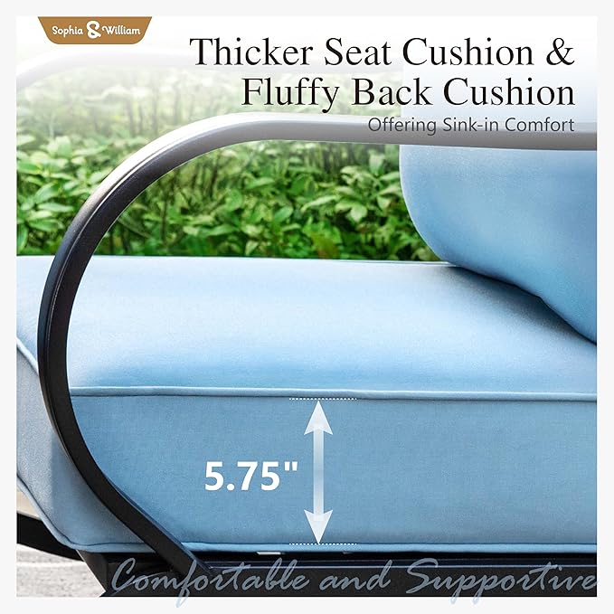 Sophia & William Patio Furniture Sets 5 Seats Outdoor Metal Conversation Sets 5 Pcs with 2 x Cushioned Swivel Sofa Chairs,1 x 3-Seat Sofa,2 x Ottomans for Coffee Lawn Backyard Poolside Blue