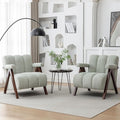 Mid Century Modern Accent Chairs Set of 2 with Solid Wood Frame, Boucle Upholstered Living Room Chairs with Thick Cushion, Comfy Tufted Arm Chair for Bedroom, Sage