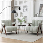 Mid Century Modern Accent Chairs Set of 2 with Solid Wood Frame, Boucle Upholstered Living Room Chairs with Thick Cushion, Comfy Tufted Arm Chair for Bedroom, Sage