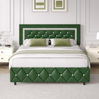 BarnFurin Full Size Bed Frame with Headboard, Faux Leather Upholstered Bed with Diamond Tufted Design, Mordern Bed Frame with Wooden Slats Suppor, No Box Spring Required, Easy Assembly, Green