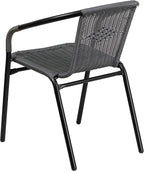 EMMA + OLIVER Set of 2 Modern Rattan Indoor/Outdoor Stack Chairs, Stacking Rattan Patio Chairs with Curved Back and Cross Bracing, Gray