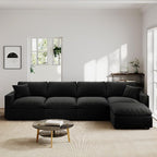 Modern Sectional Linen Couch for Living Room L-Shape Sofas,5 Seat Modular Cloud Sofas,Couches Cushion Covers Removable,Cozy Feather Down Sofa for Apartment Black