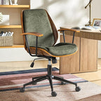 Modern Office Chair with Bentwood Polyester Upholstery Ergonomic Swivel Desk Chair with Adjustable Height for Home Office or Study Green