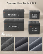 SONGMICS MAZIE Collection - 30 Inches Folding Storage Ottoman Bench, Ottoman Foot Rest, End of Bed Bench, Storage Chest, Load 660 lb, for Living Room, Bedroom, Entryway, Dark Gray ULSF47K