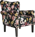BELLEZE Modern Accent Chair for Living Room, High Back Linen Armchair with Wooden Legs, Upholstered Wingback Side Chair Padded Armrest Single Sofa for Living Room, Bedroom - Allston (Black & Flower)