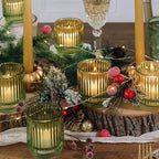 Kate Aspen Vintage Ribbed Glass Candle Holder Decor, Green Votive Candle Holders for Holiday Table Decor, Tealight Candles Holder Glass (Set of 6), Dinning & Christmas Table Decoration (Pack of 6)
