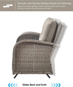 HUMMUH Patio Furniture Wicker Outdoor Furniture Sets High Back Outdoor Glider Bench with Patio Swivel Chairs Patio Conversation Sets for Deck Lawn Porch Balcony Poolside-Grey/Grey