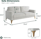 Studio Living® Matthew 75.6" Sofa, Mid-Century Modern, Pocket Coil Comfort, Metal Brushed Bronze Legs, Chenille Fabric, Ivory